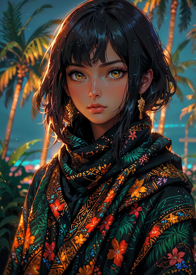 'Balinese Twilight: Tropical Beauty in Traditional Batik