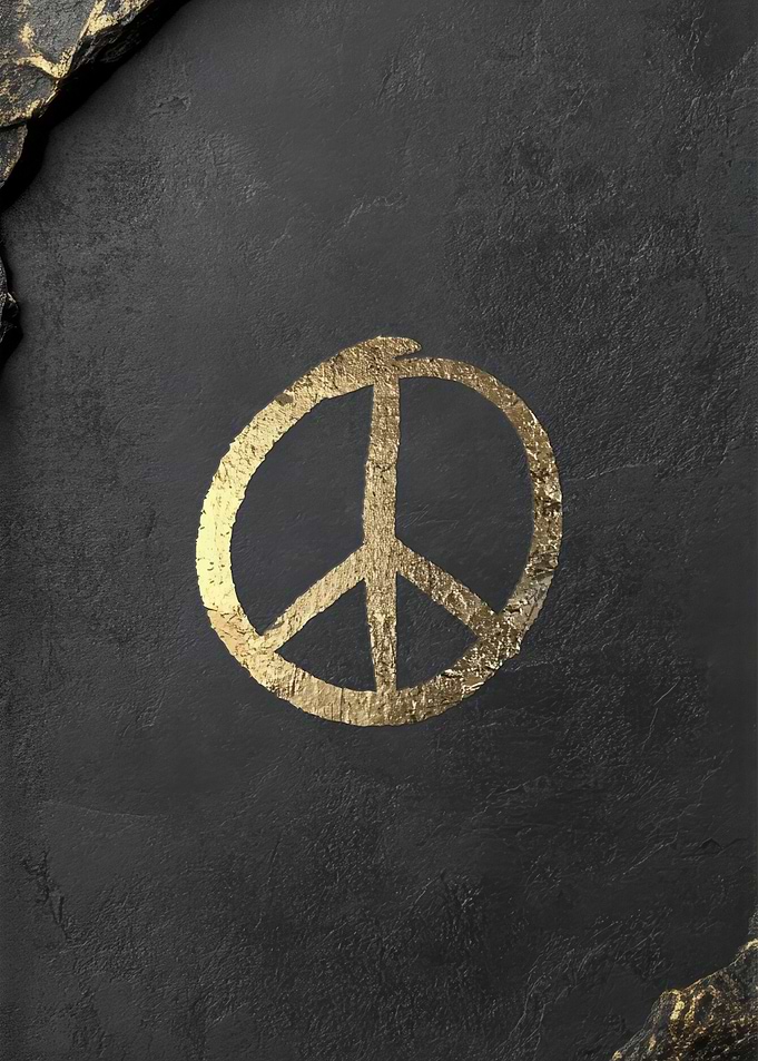 Gold Peace Symbol on Stone Handdrawn