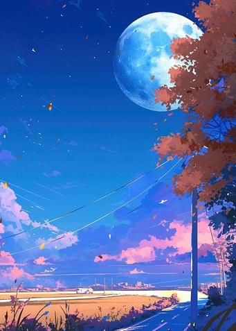 Anime Landscape with Moon and Field