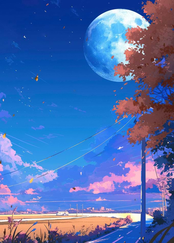 Anime Landscape with Moon and Field