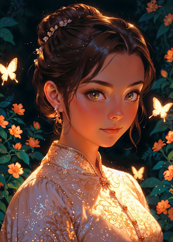 Golden Cheongsam: Butterfly Garden Princess
