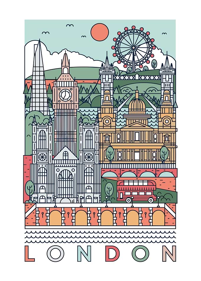 London Cityscape Line Art Illustration
