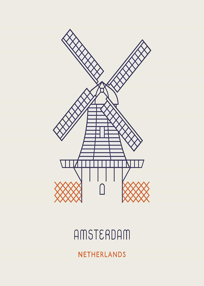 Amsterdam Windmill Minimalist Line Art