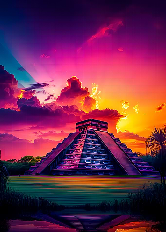 Chichen Itza Pyramid at Sunset