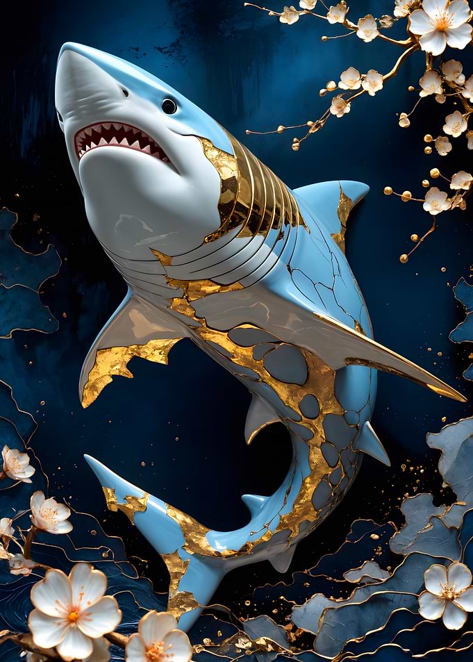 Shark Gold Kintsugi Art