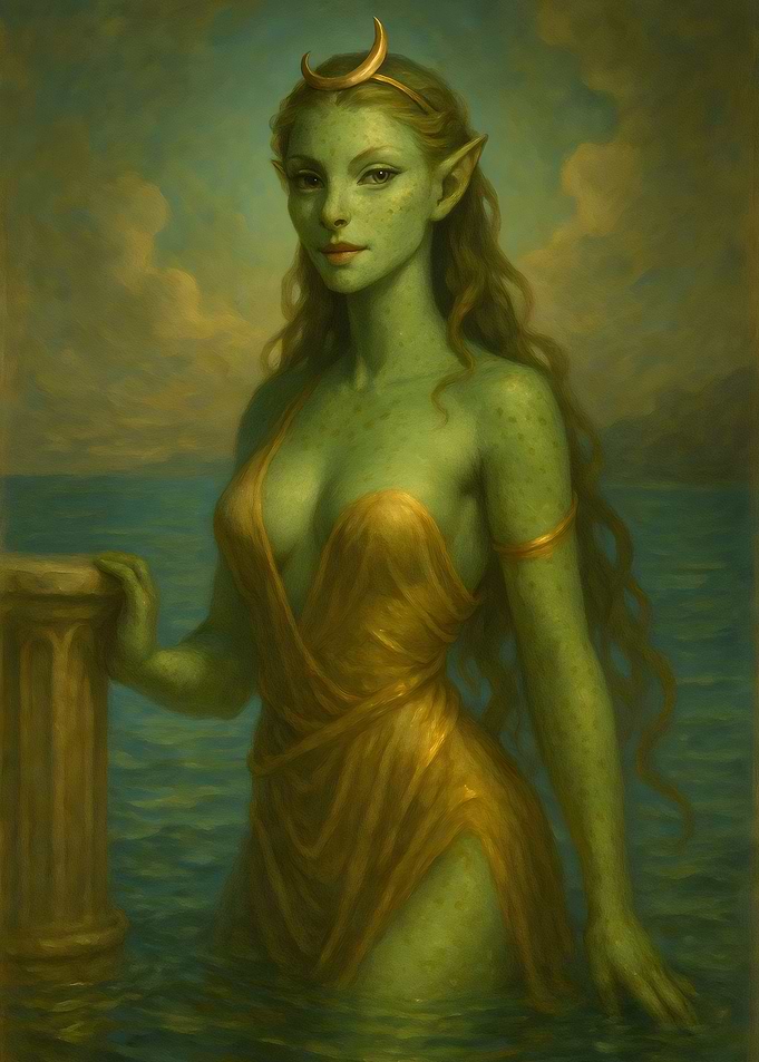 Moon-Crowned Sea Elf – Fantasy Portrait Painting