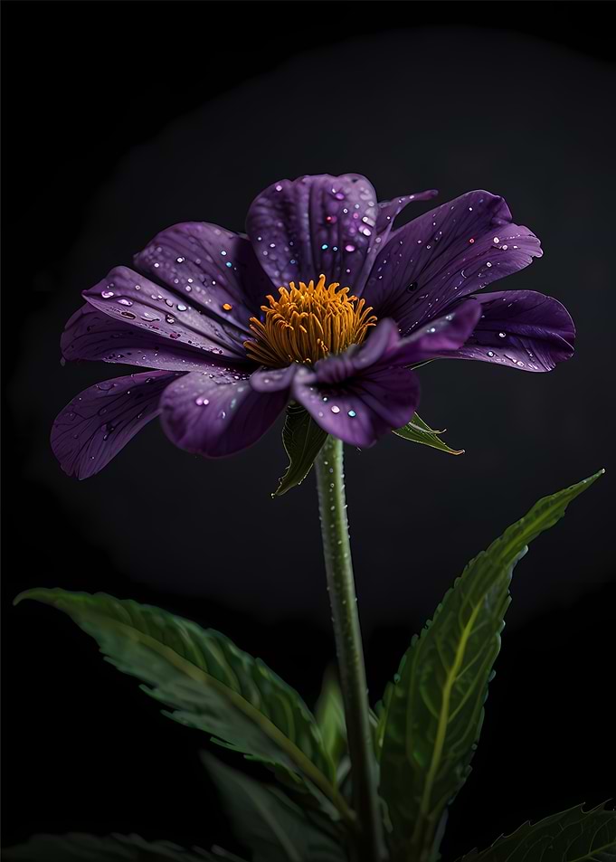 Purple Flower with Water Droplets