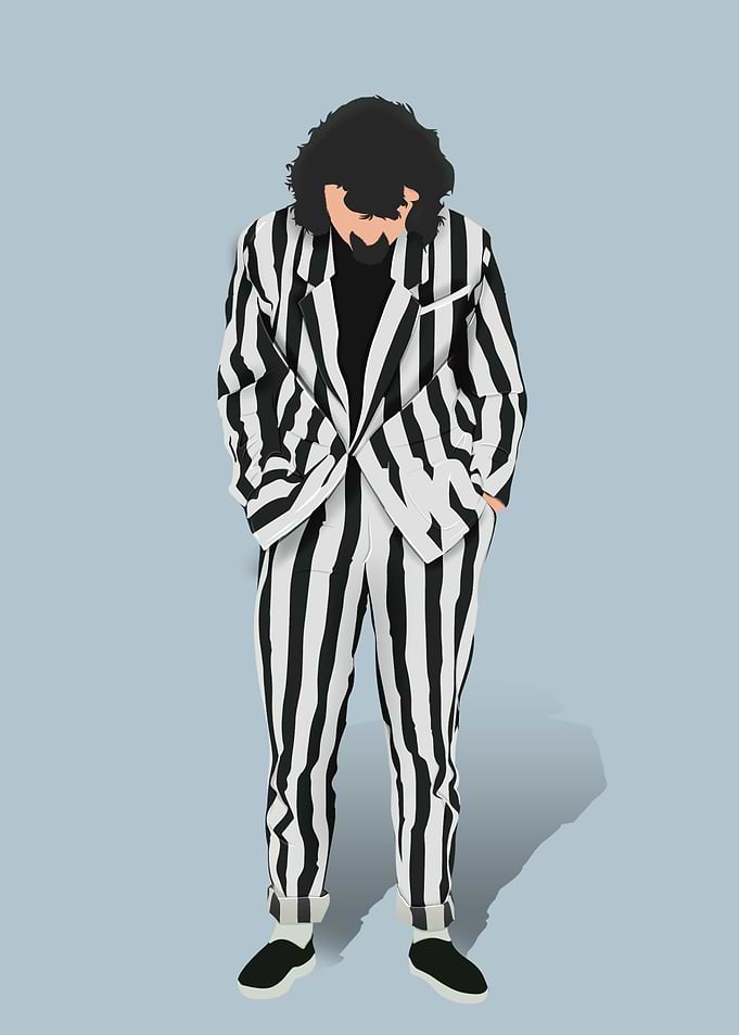 Billy Connolly Minimalist Poster – Iconic Black and White Suit Art Print for Comedy and Pop Culture Fans