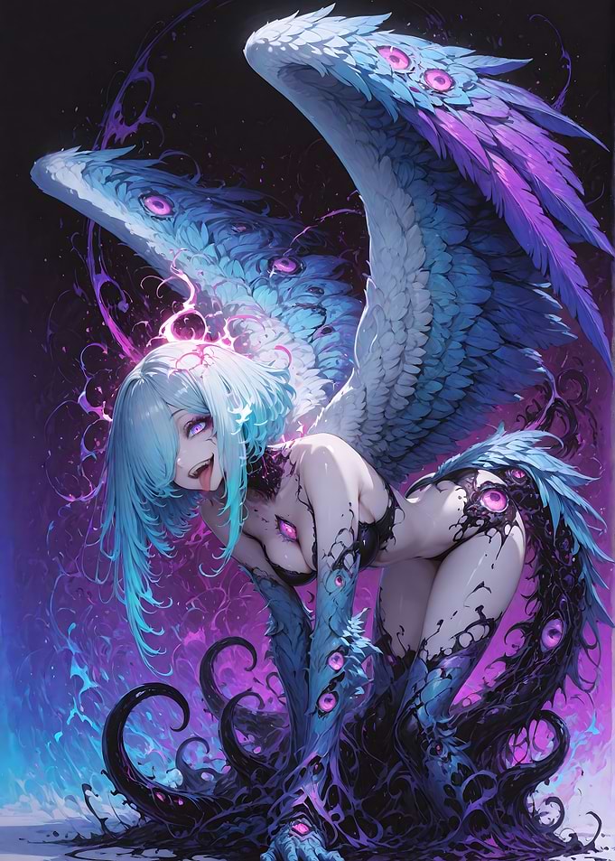 Winged Creature with Blue Hair
