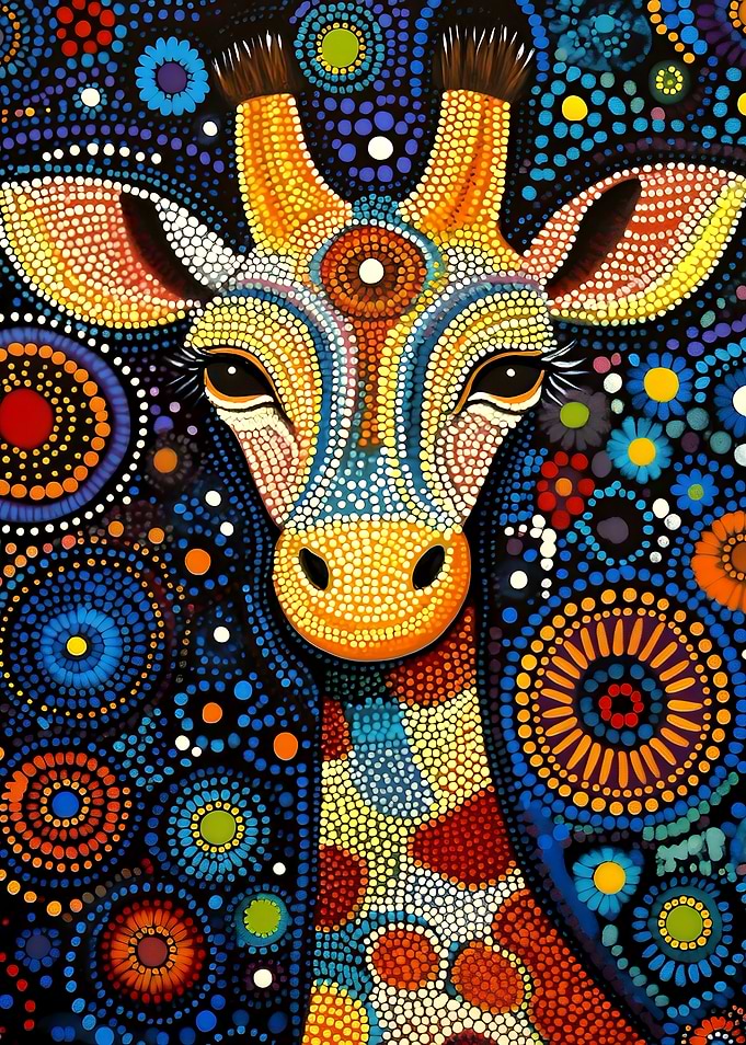 Colorful Giraffe Dot Art