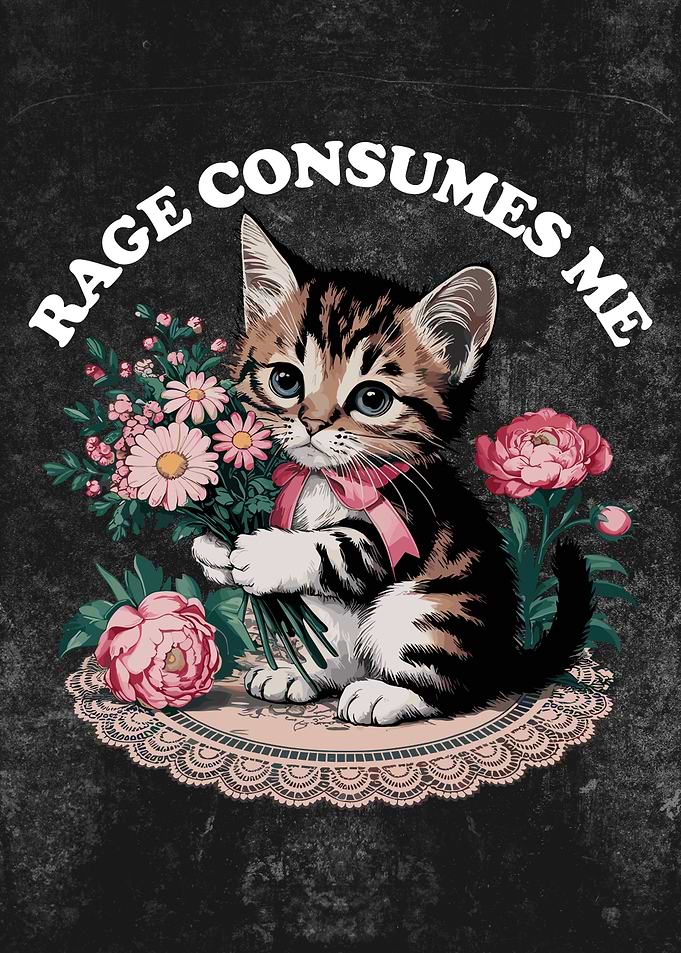 Rage Consumes Me Kitten with Flowers