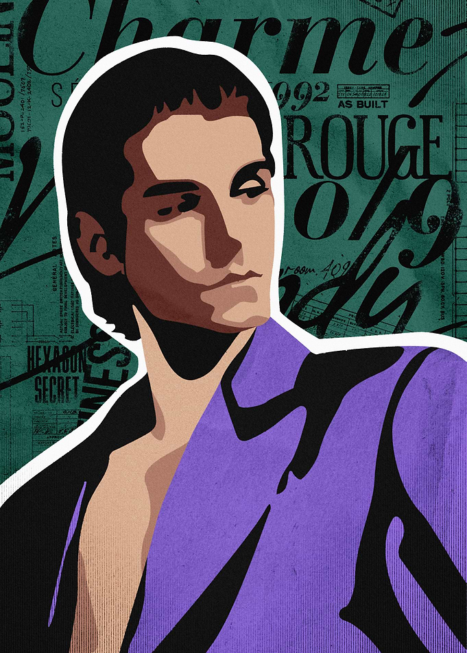 Pop art Portrait Stylish Man in Purple Blazer