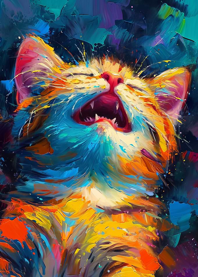 Colorful Cat Yawning Painting