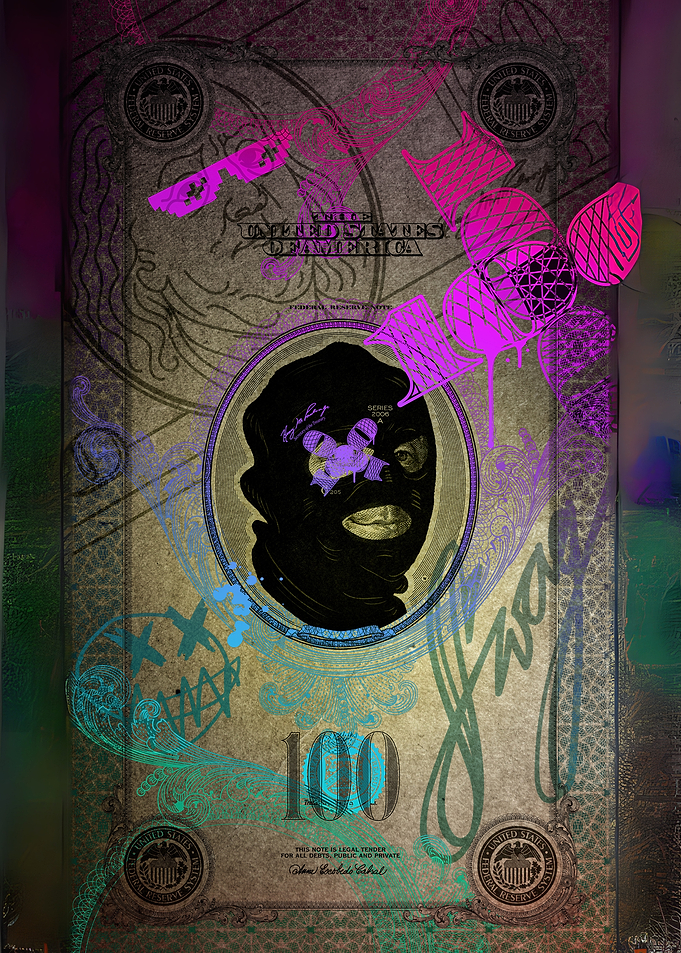 Money Art with Masked Figure