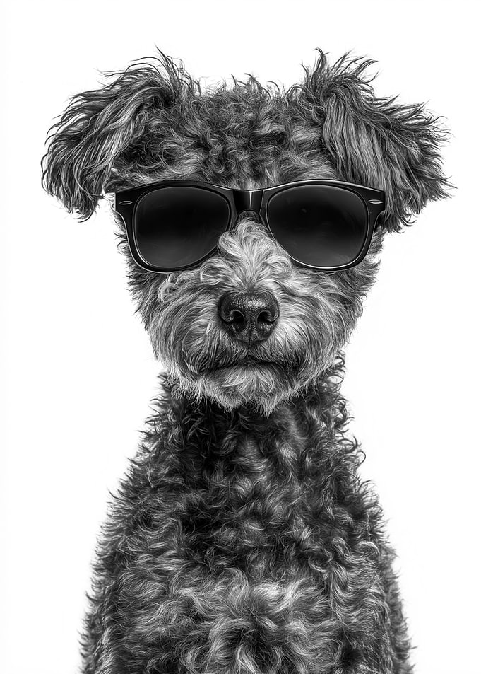 Cool Pumi Dog with Sunglasses Portrait