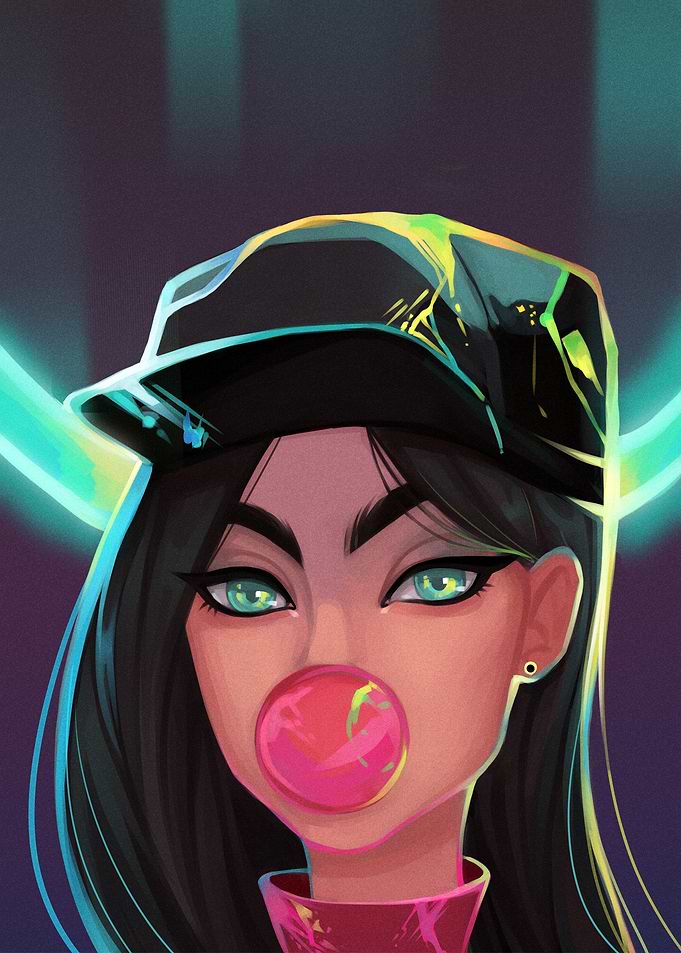 Girl with Bubblegum and Cap