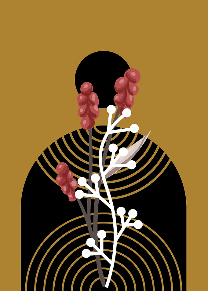 Abstract Floral Art with Geometric Elements