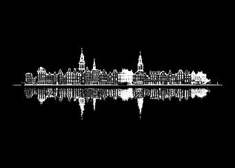 Amsterdam Skyline Silhouette with Water Reflection
