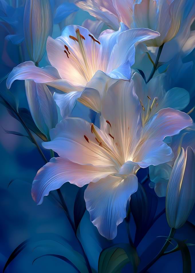 Elegant White Lilies in Blue Light