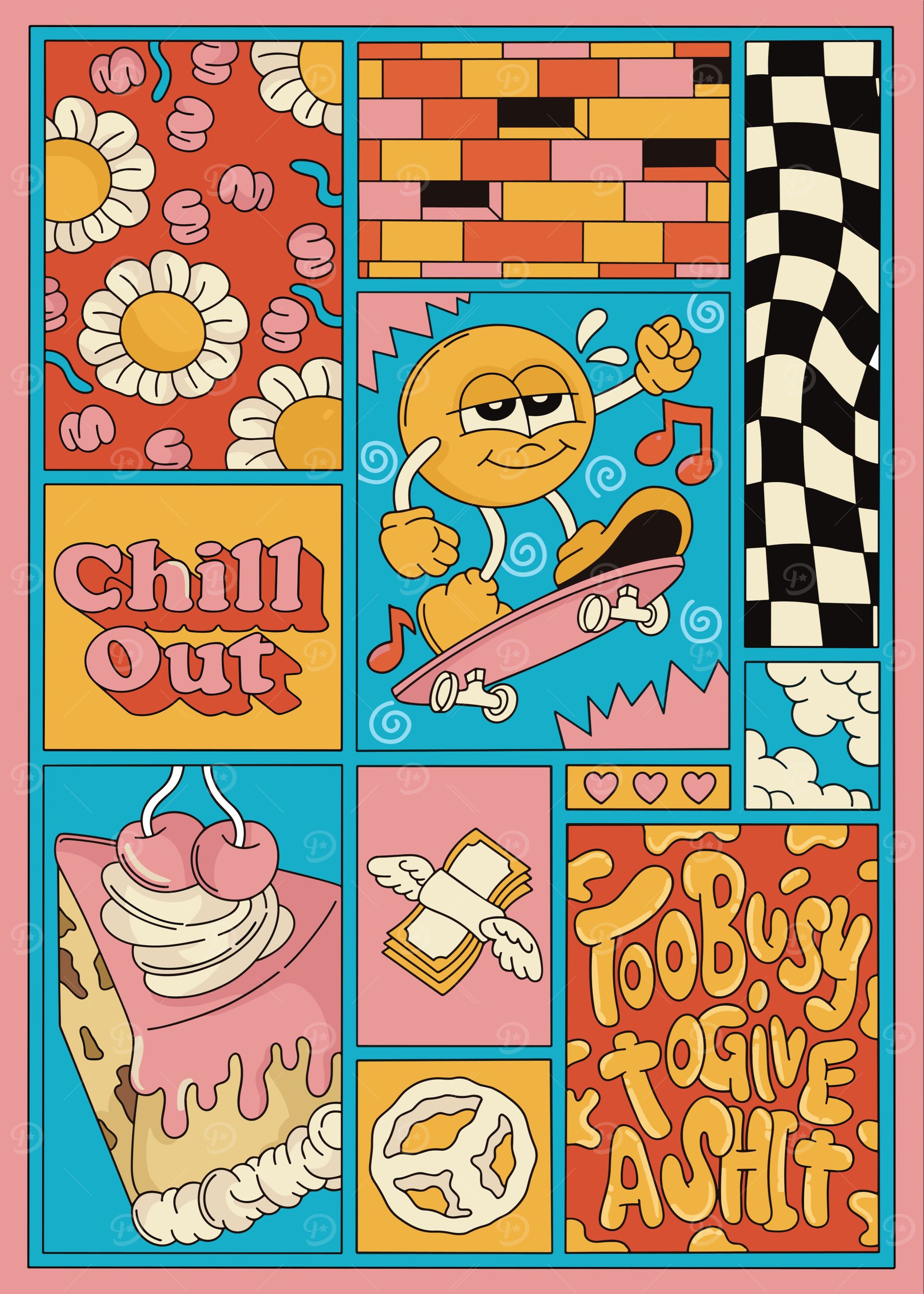 Retro Comic Panel with Groovy Elements