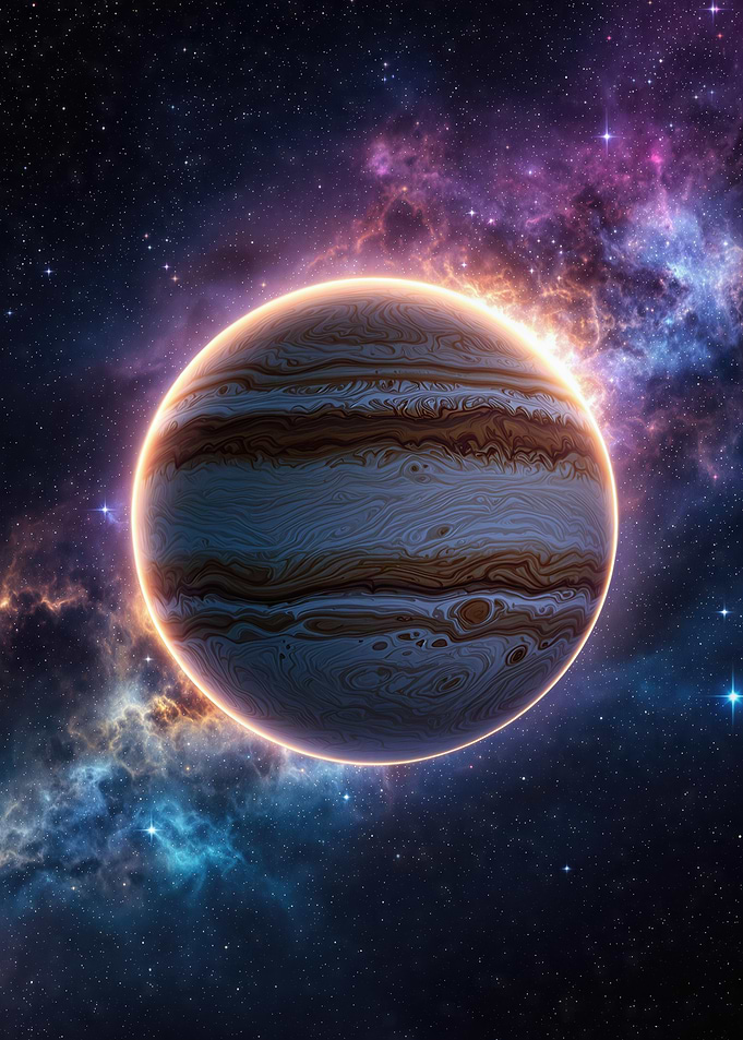 Jupiter in Space with Nebula