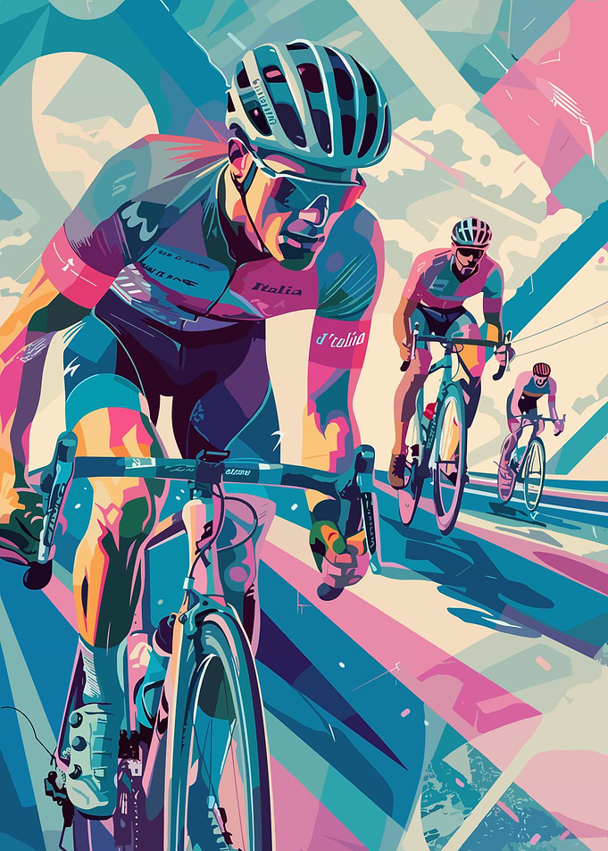 Cyclists in Colorful Abstract Illustration