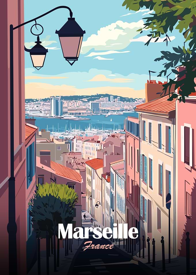 Marseille France Cityscape Travel Poster