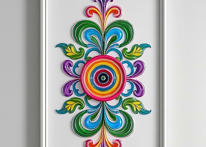Colorful Quilling Art in White Frame