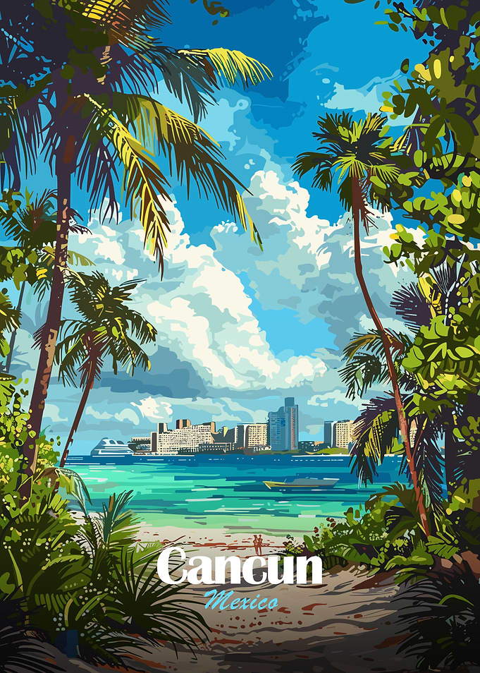 Cancun Mexico Tropical Beach Illustration