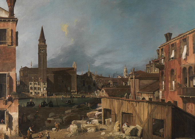 Venice cityscape painting with workers