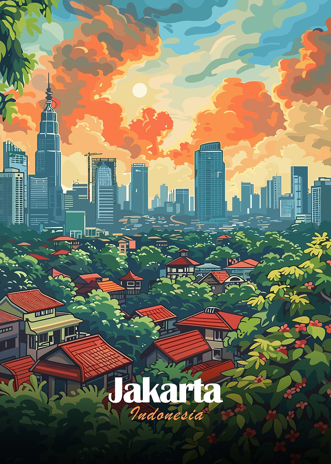 Jakarta, Indonesia Cityscape Illustration