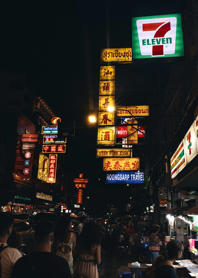 Bangkok Chinatown at Night with Neon Signs
