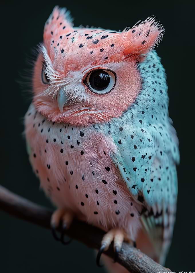 Pink and Blue Spotted Owl Portrait