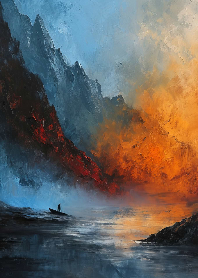 Abstract Mountain Lake Painting
