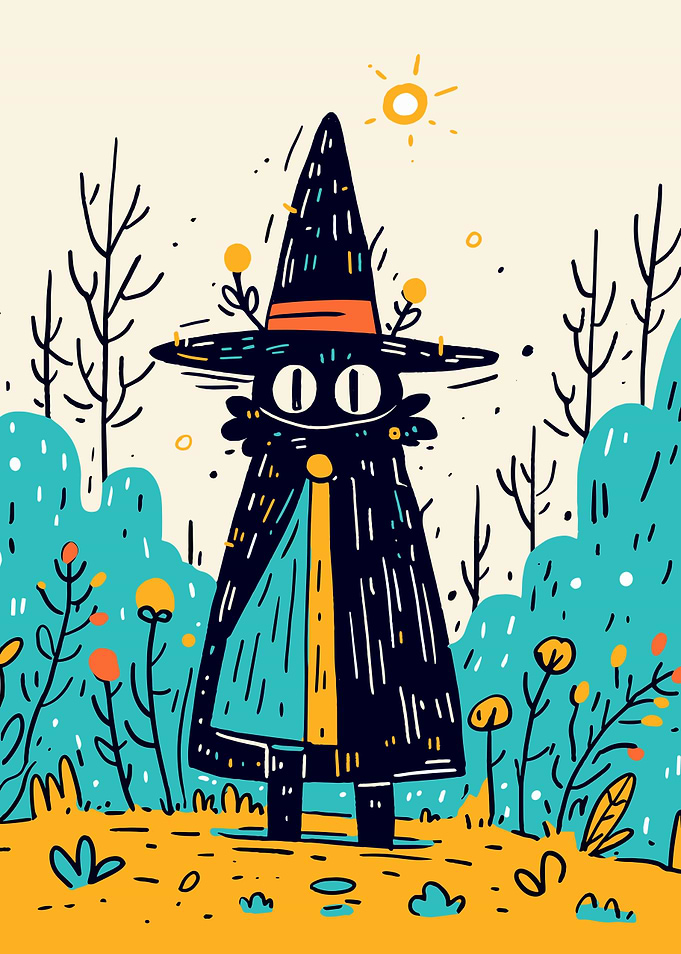 Cartoon Witch in a Colorful Landscape