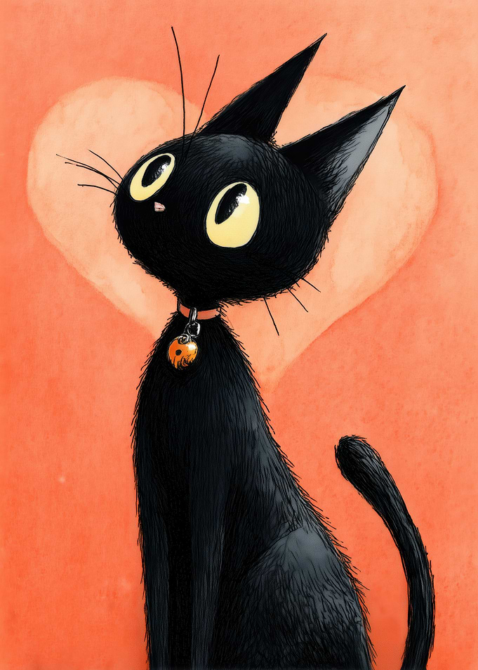 Cute Black Cat with Ladybug Collar