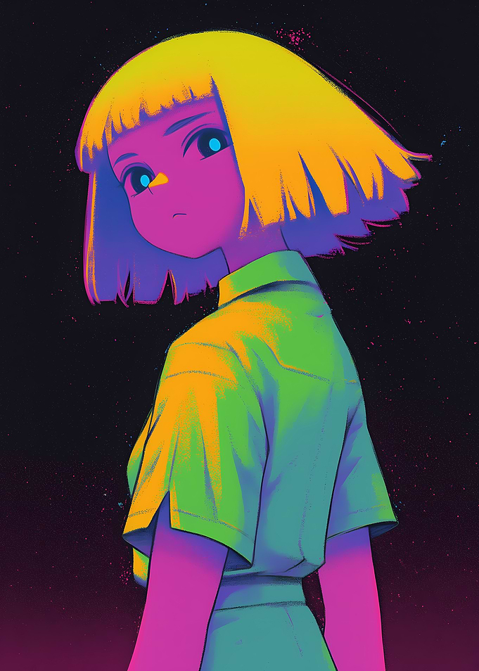 Neon Anime Girl Portrait