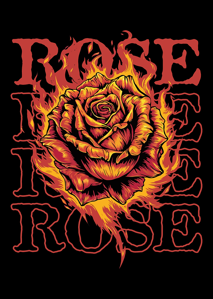 Fiery Red Rose Illustration on Black Background