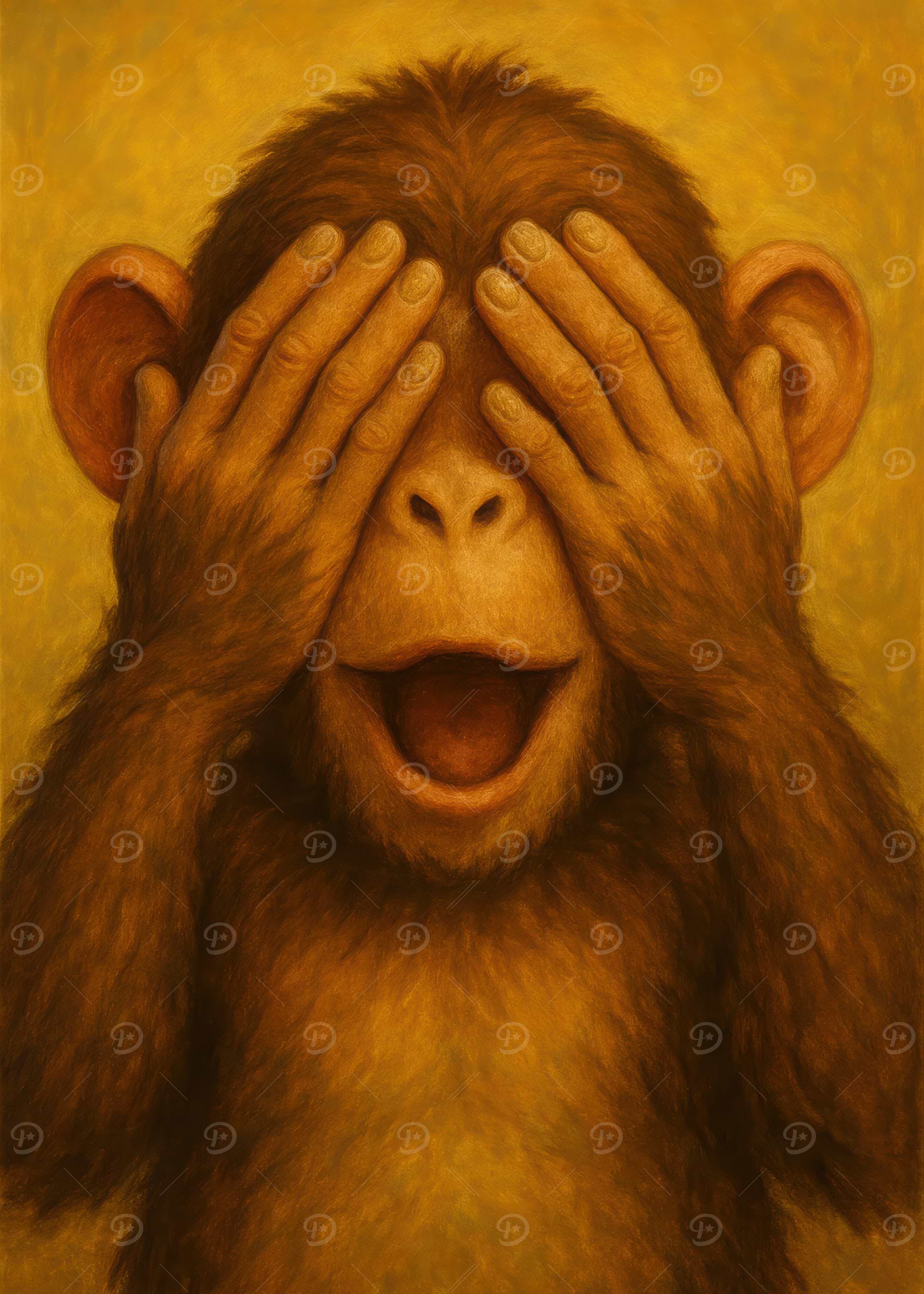 Monkey Covering Eyes Painting