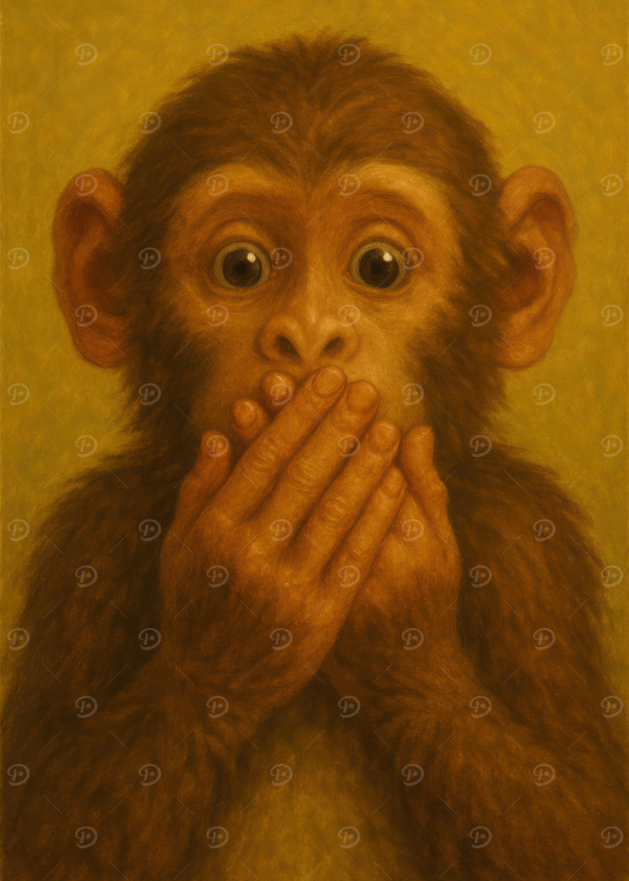 Monkey Covering Mouth Portrait