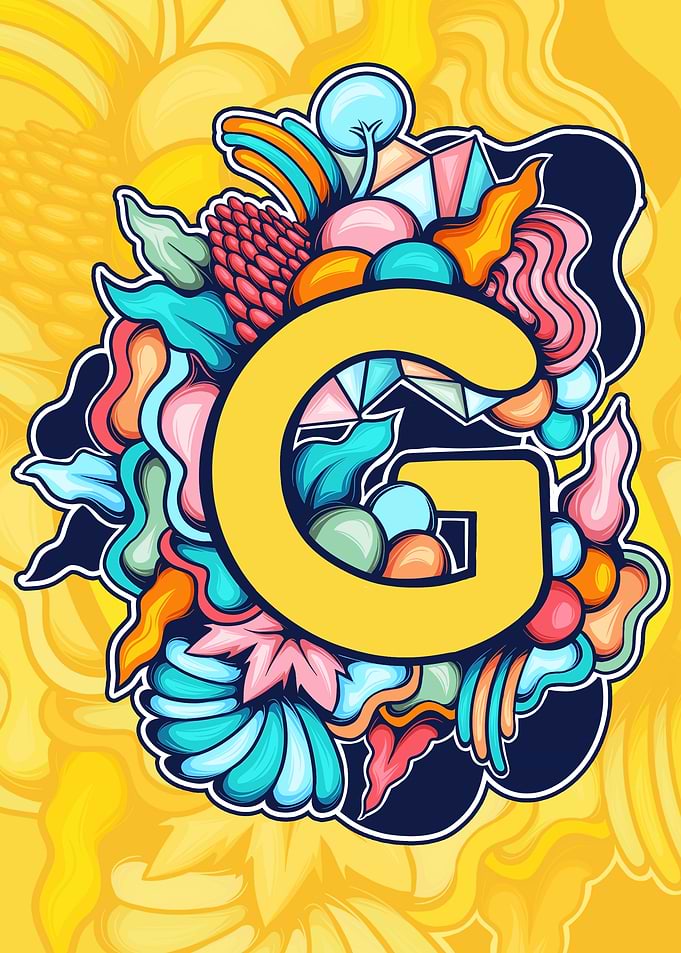 Letter G Floral Doodle Art