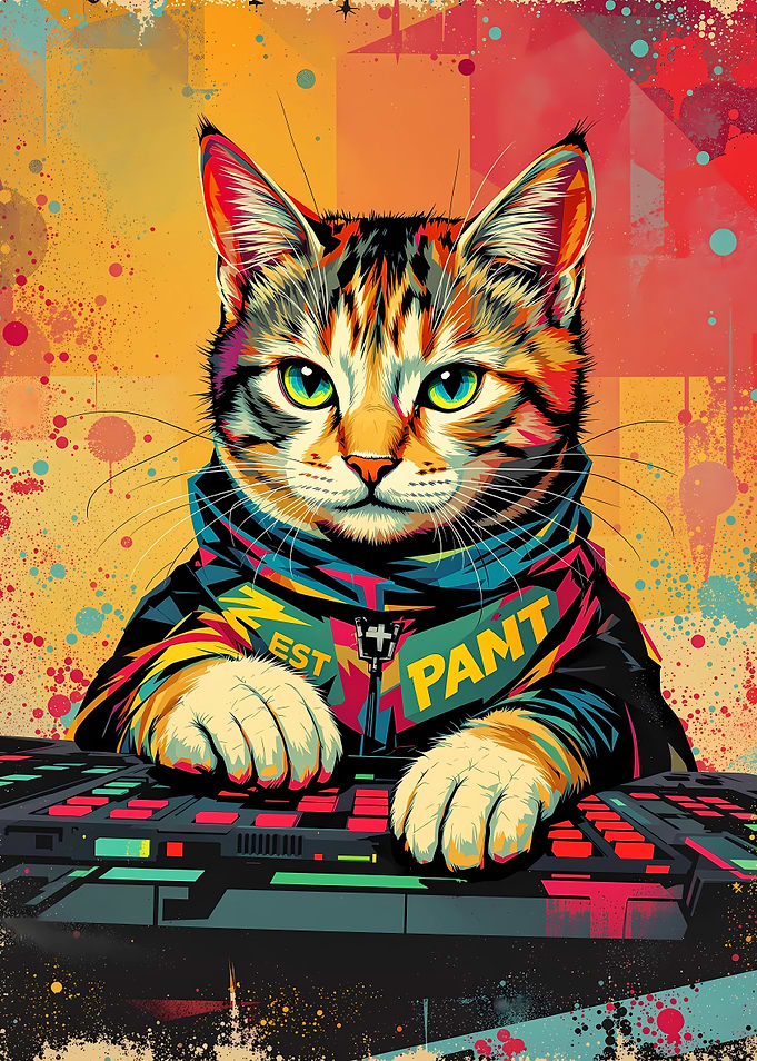 Synthwave Cool DJ Cat – Neon Beats & Pixel Paws
