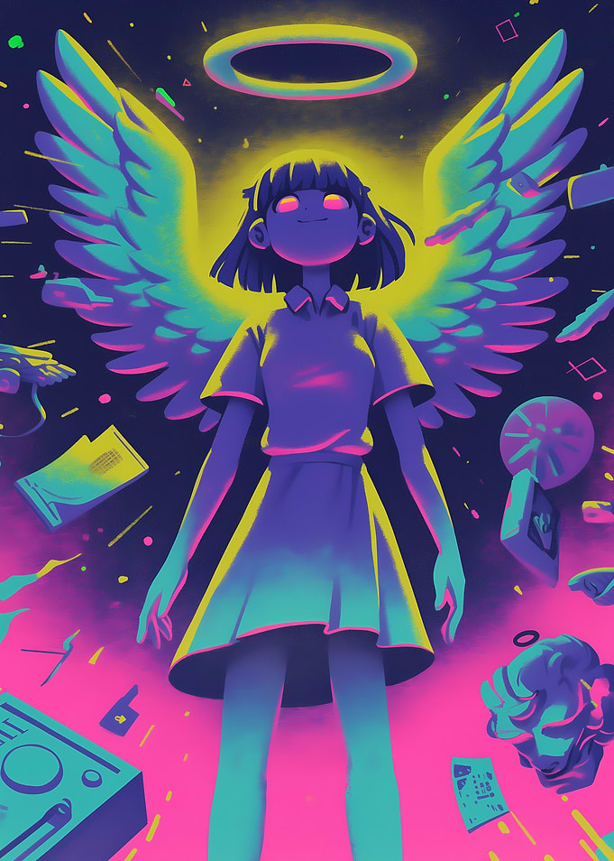 Neon Angel Girl with Halo