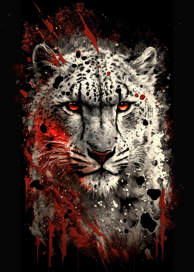 Snow Leopard with Red Splatter Art