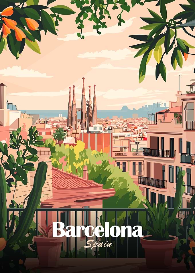 Barcelona Spain Cityscape Illustration