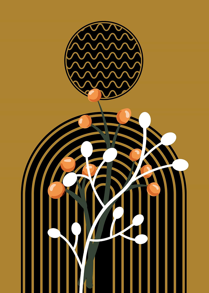 Abstract Floral Art with Geometric Shapes