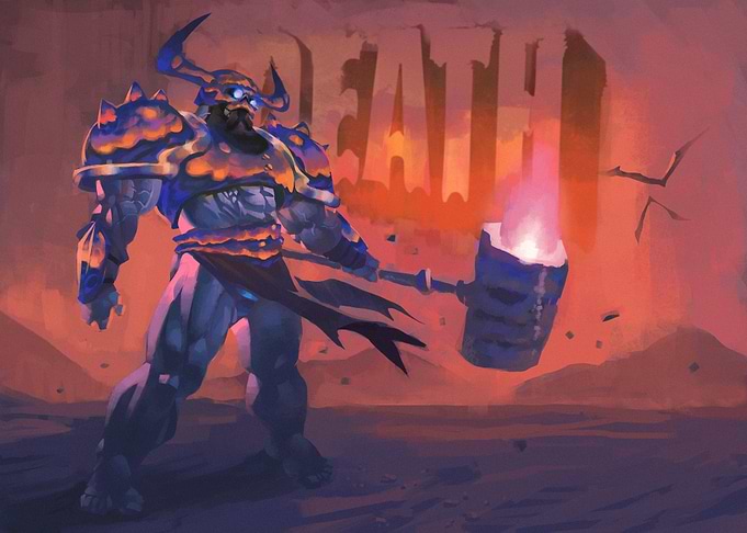 Armored Warrior with Flaming Hammer