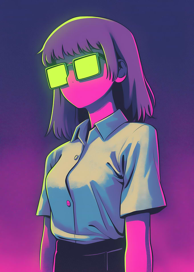 Anime Girl with Neon Glasses