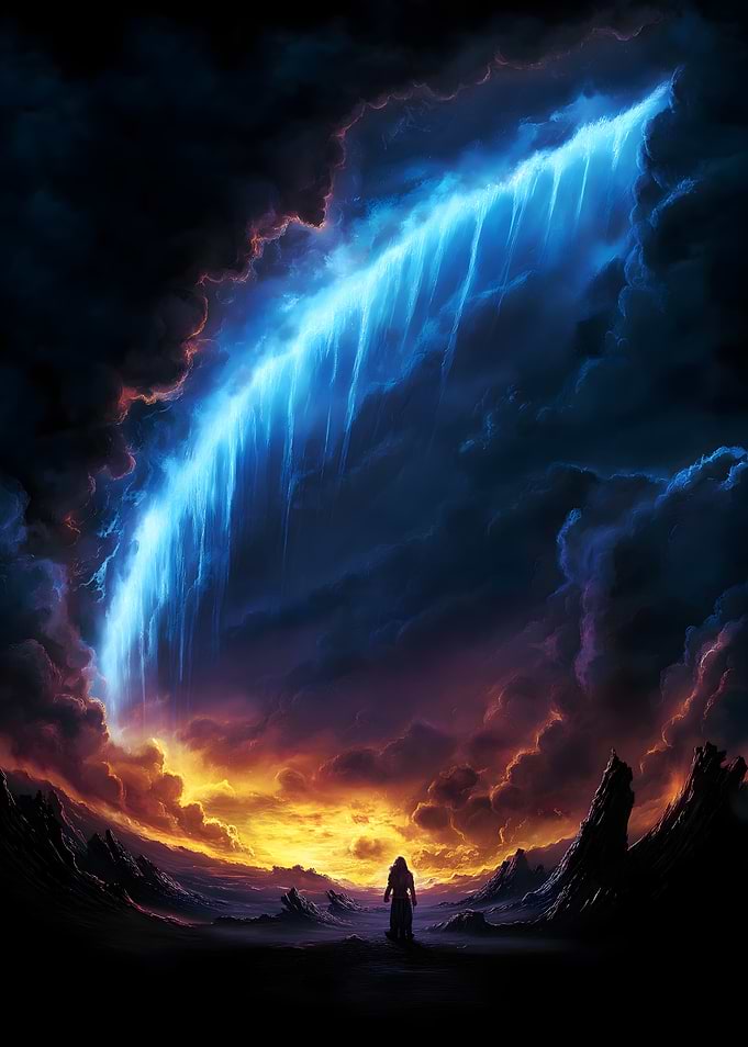 Mystical Landscape with Figure and Waterfall