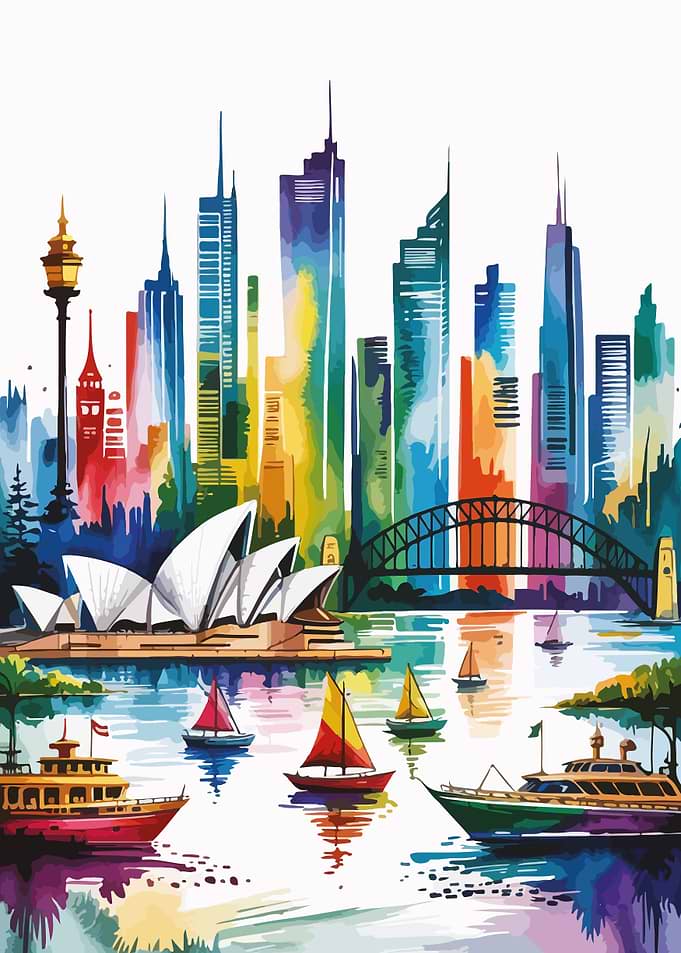 Sydney Harbor Watercolor Painting
